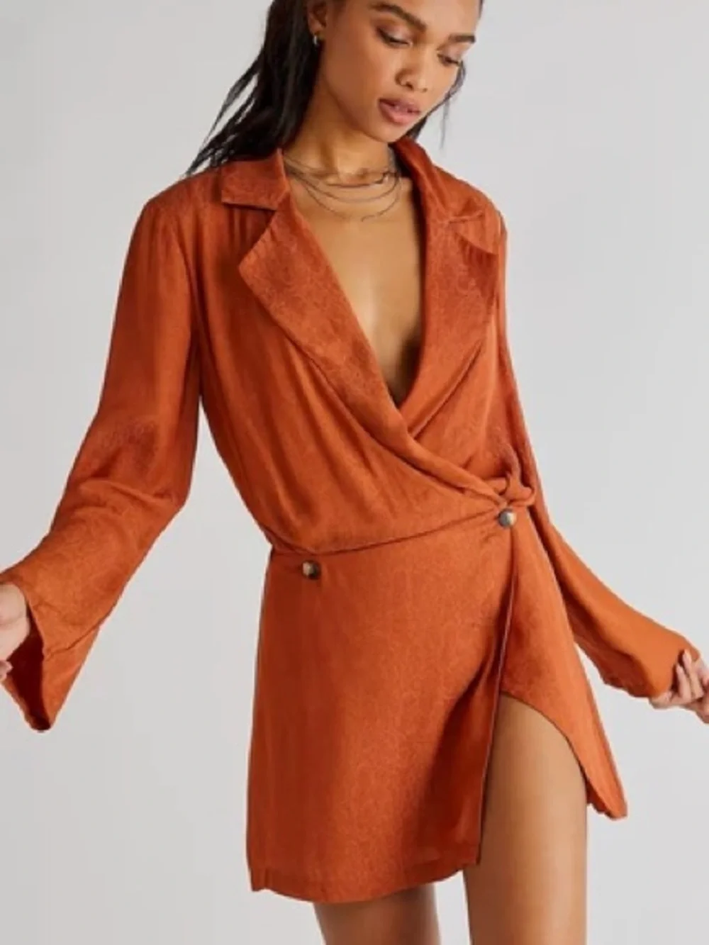 Free People Rust Orange Wrap Mini Dress
